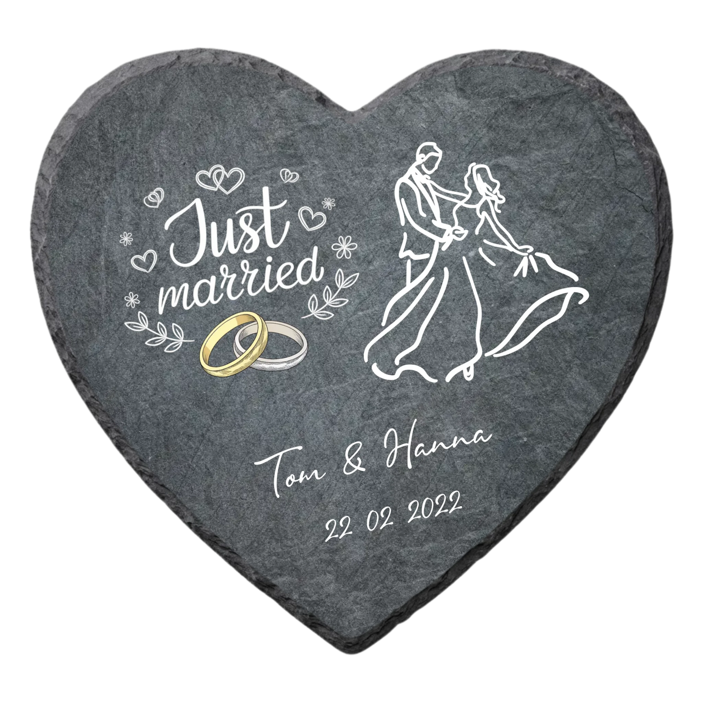 Frisch verheiratet Schieferherz personalisiert - transparent Mockup