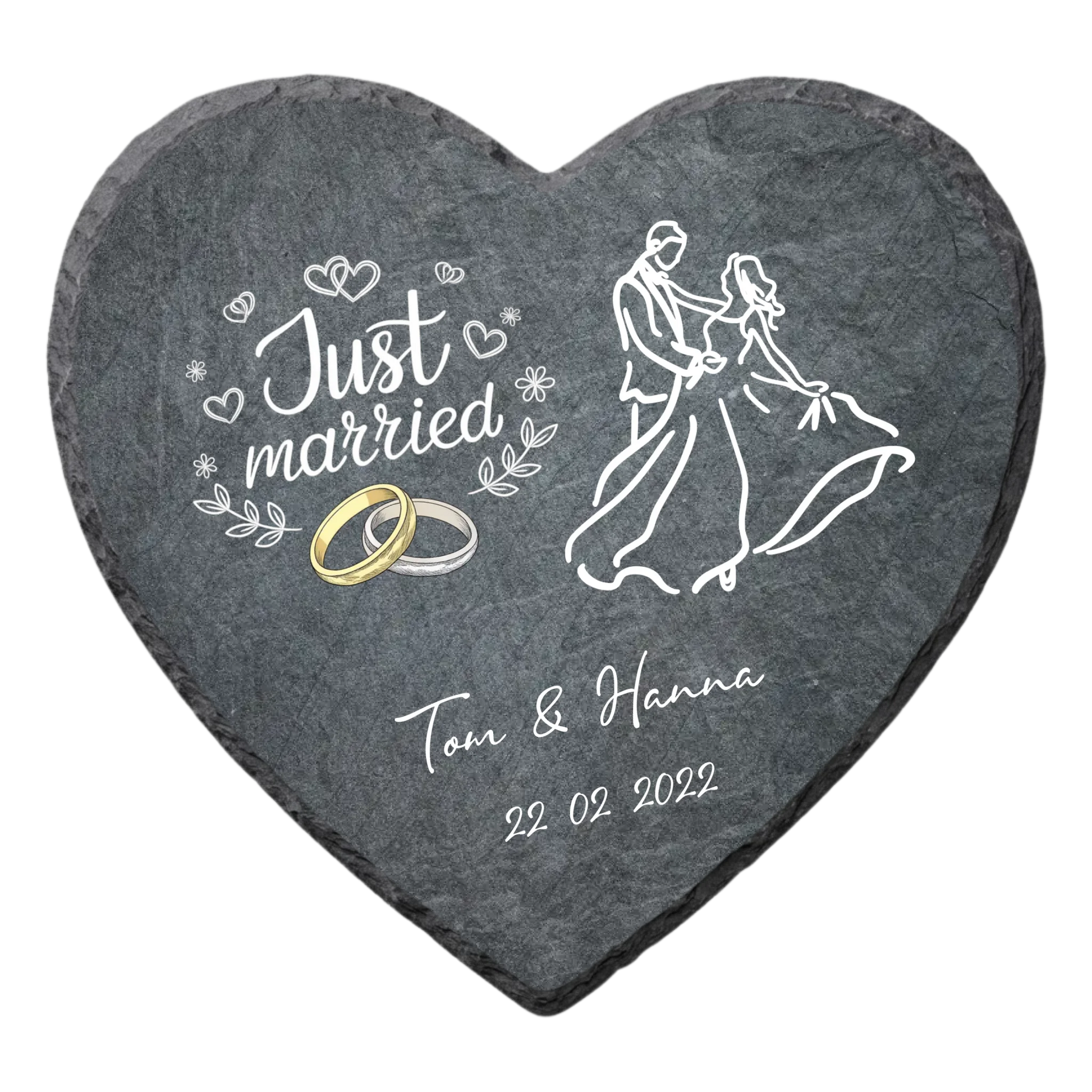 Frisch verheiratet Schieferherz personalisiert - transparent Mockup