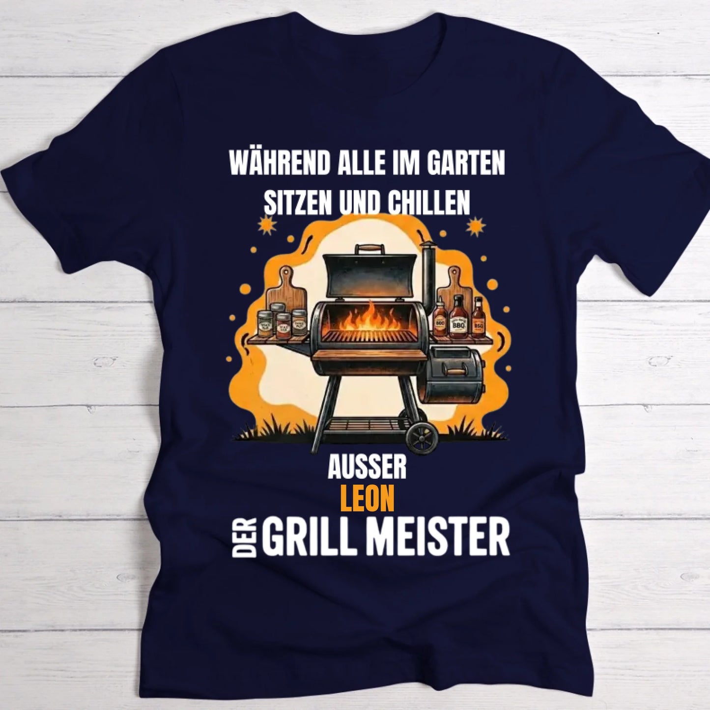 Der Grill Meister T-Shirt blau personalisiert